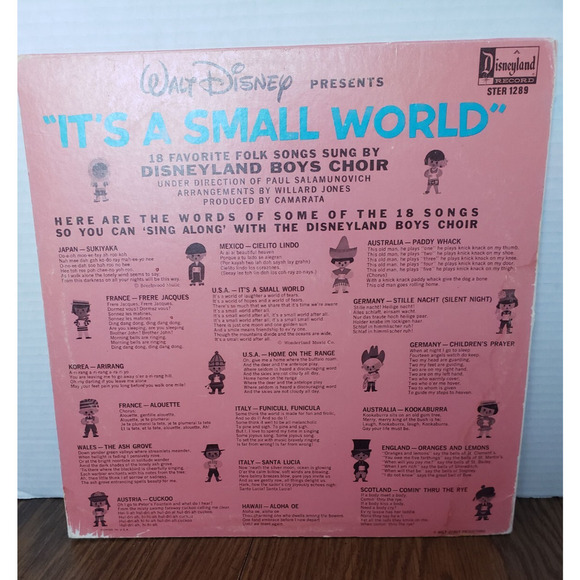 Walt Disney presents IT’S A SMALL WORLD Vinyl LP Disneyland 1289 - Good 1965 - Picture 2 of 14